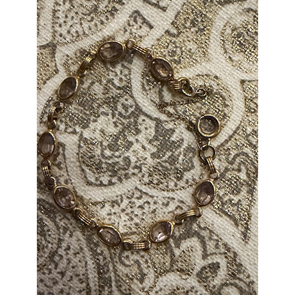 1/20 12k gold Cable Link Chain Bracelet w/ 9 Marquise Clear Bezel Stones